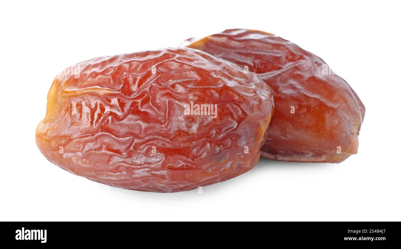 Two tasty dried dates isolated on white Stock Photo