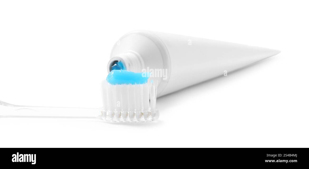 Toothbrush with toothpaste and tube isolated on white Stock Photo - Alamy