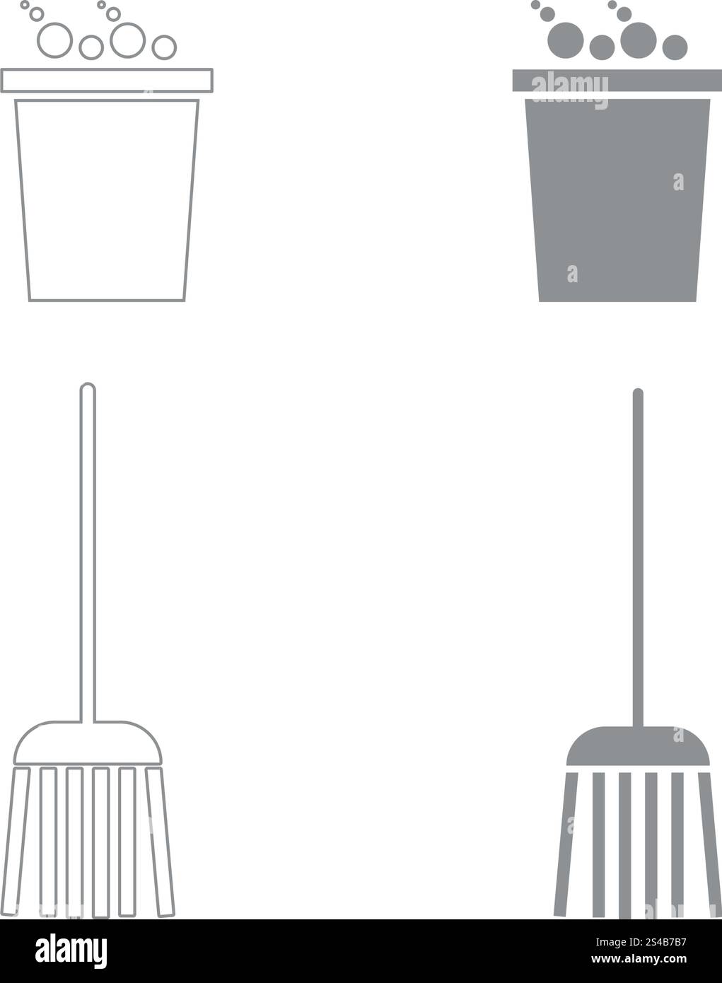 Bucket and broom  set  icon . Stock Vector