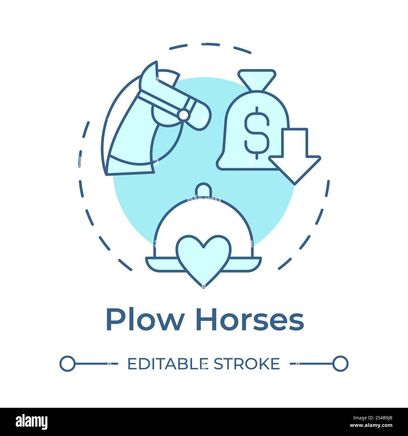 Plow horses soft blue concept icon Stock Vector