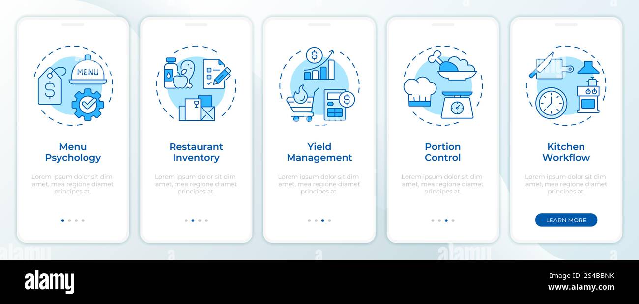 Restaurant management blue onboarding mobile app screen Stock Vector ...