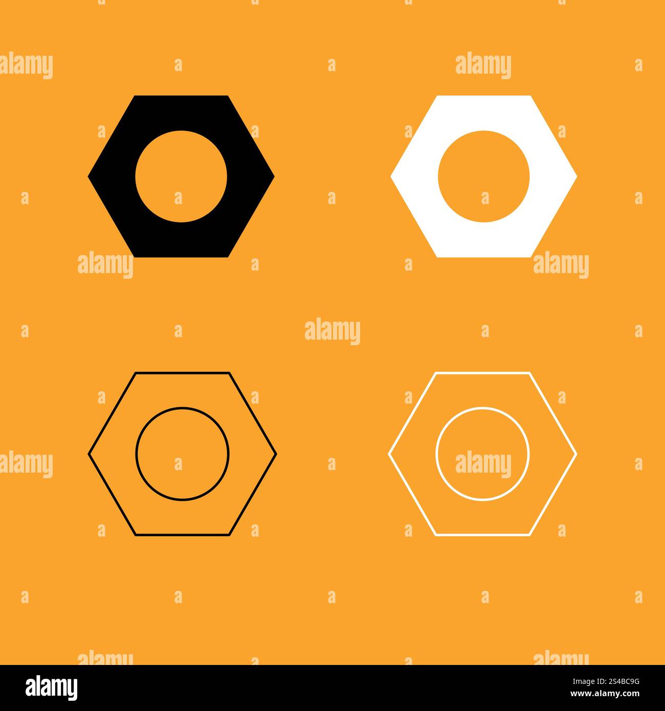 Hex nut set black and white icon . Stock Vector