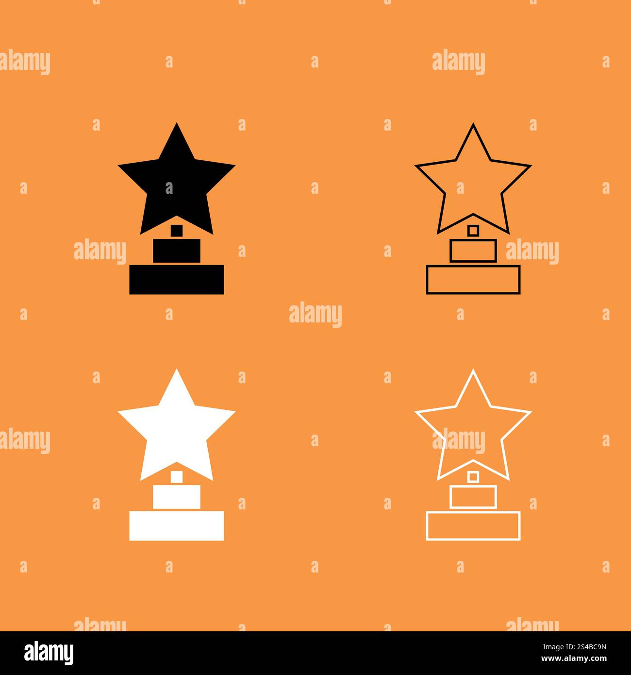 Trophy star winner award black and white set icon Stock Vector Image ...