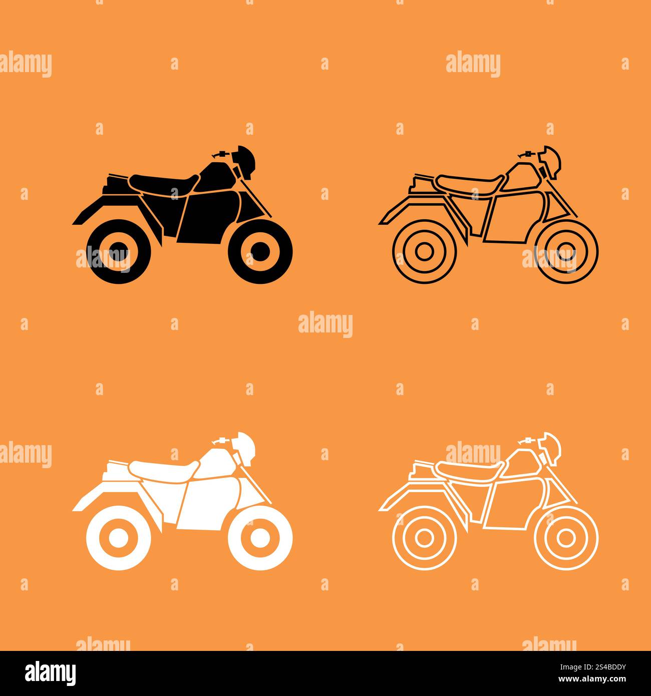 ATV motorcycle on four wheels black and white set icon Stock Vector ...