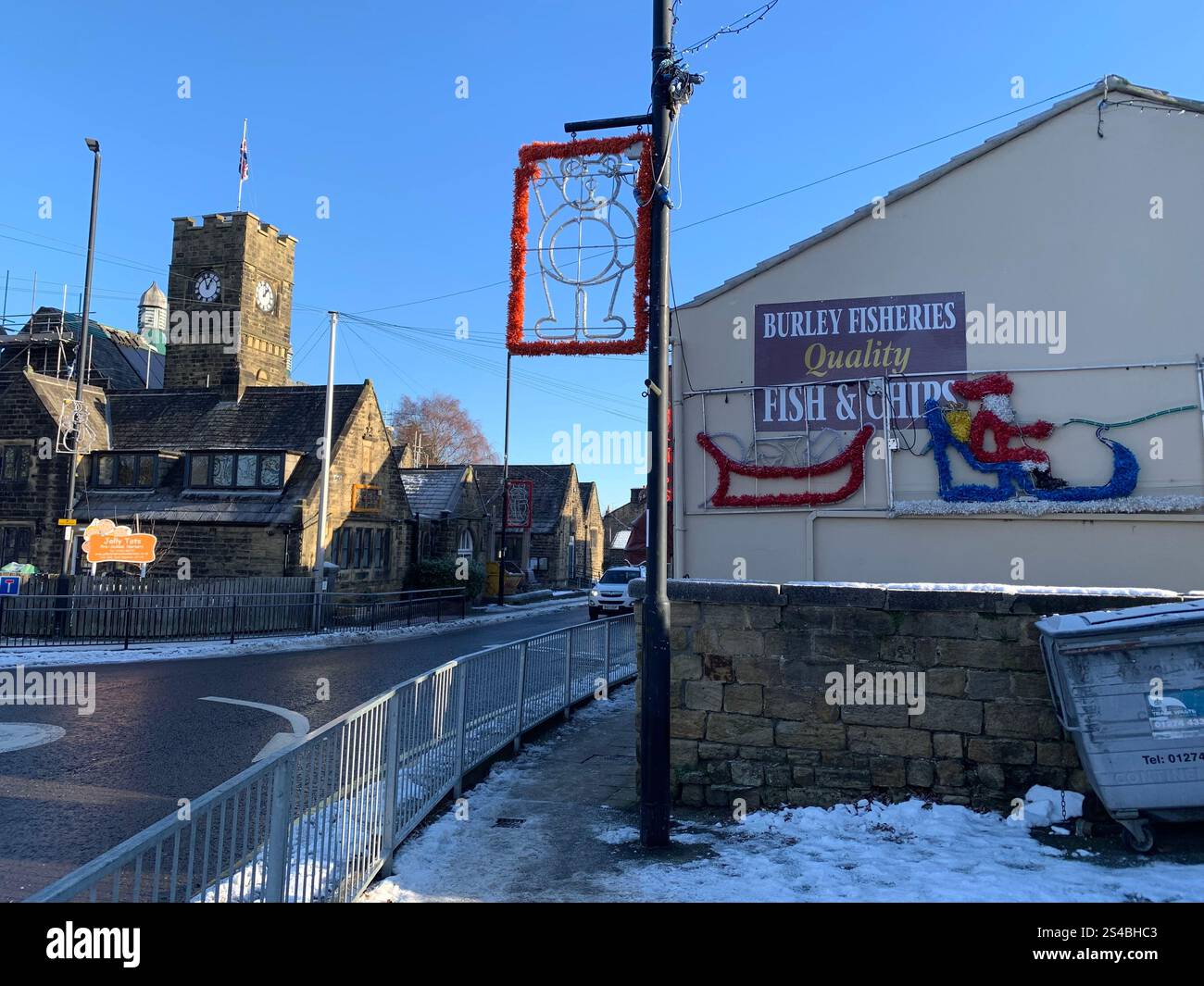 Burley in Wharfedale UK Yorkshire England Village Town people Winter Autumn Spring cold weather ice snow stone houses old Victorian design gardens - Smartphone Captured Stock Image