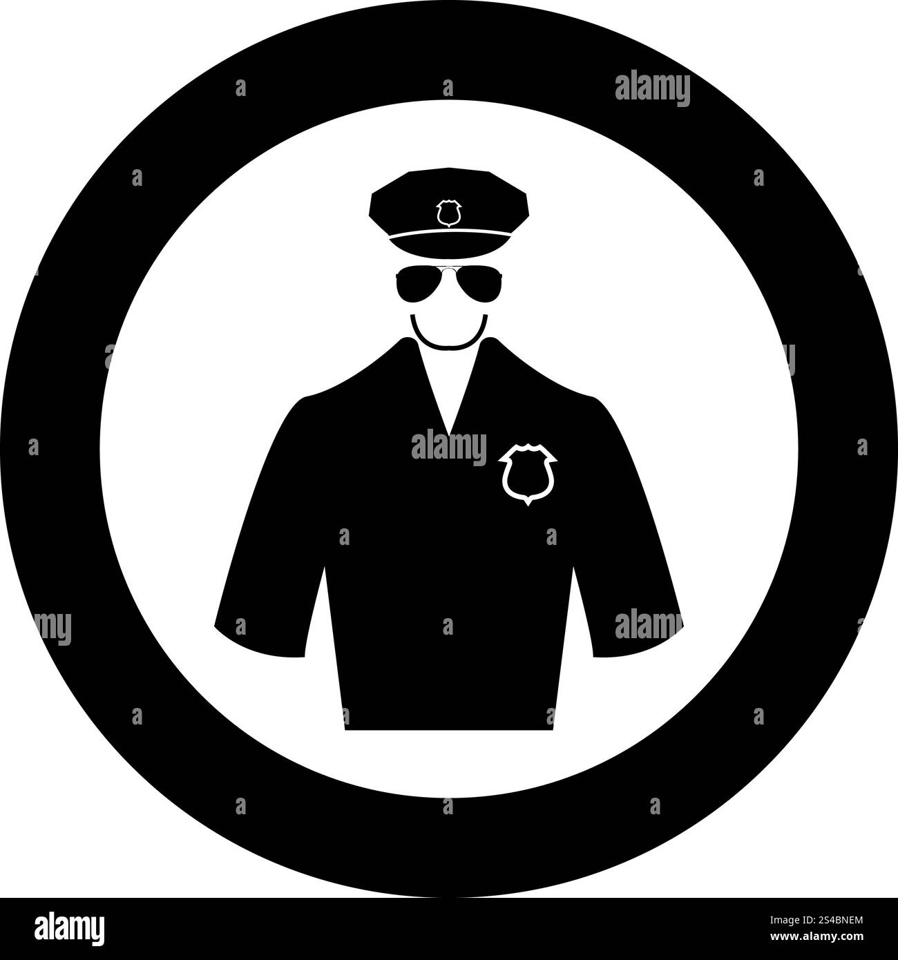 Police black icon in circle vector illustration isolated flat style ...