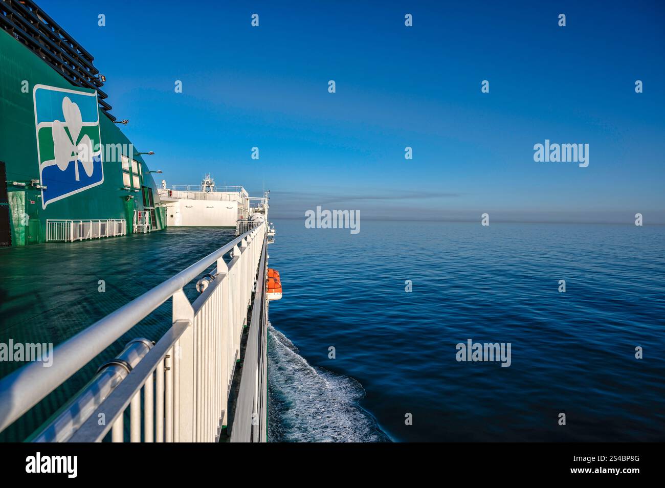 The Irish Ferries funnel logo on the Irish Sea ferry W.B.Yeats. Stock Photo