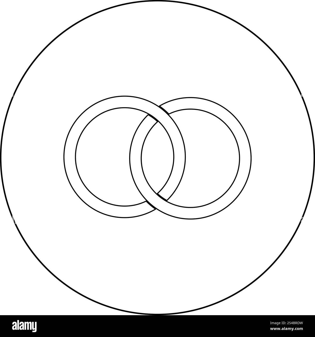 Two bonded wedding rings icon black color in circle or round vector ...