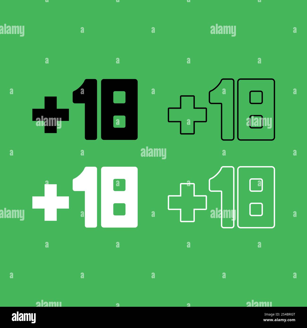 Plus eighteen +18 icon Black and white color set . Plus eighteen +18 ...