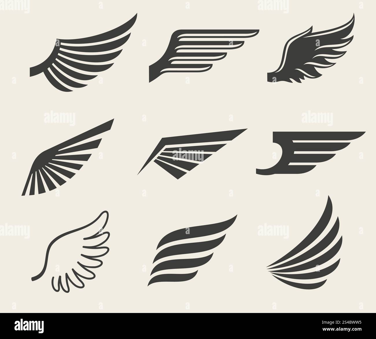 Wings vector icons set. Wings vector icons set. Wing set, icon wing ...