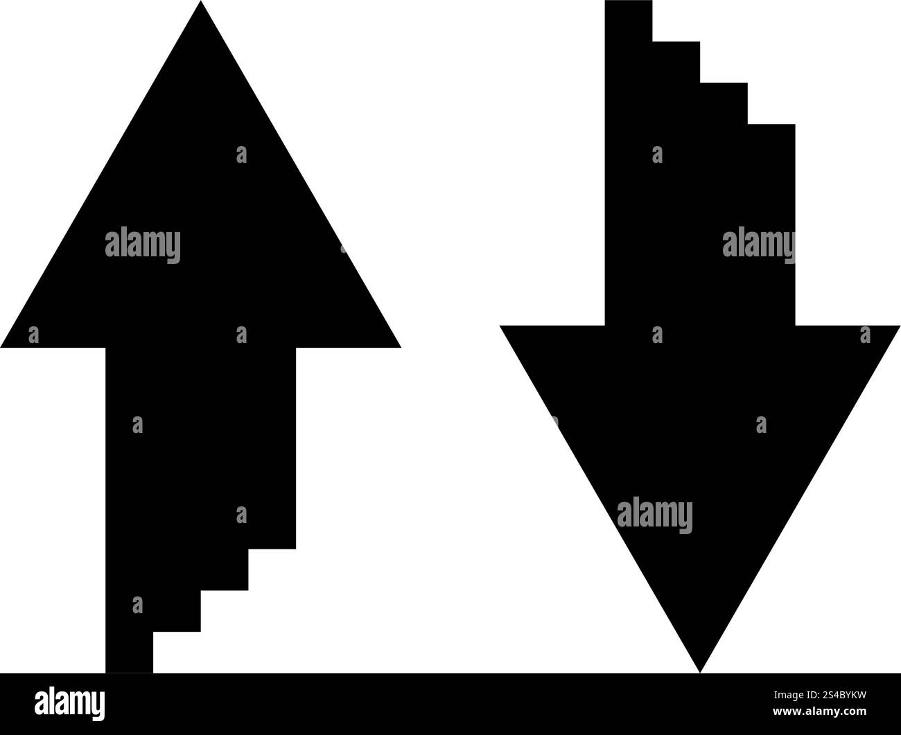 Two arrows with sumulation 3d effect for upload and download icon black ...