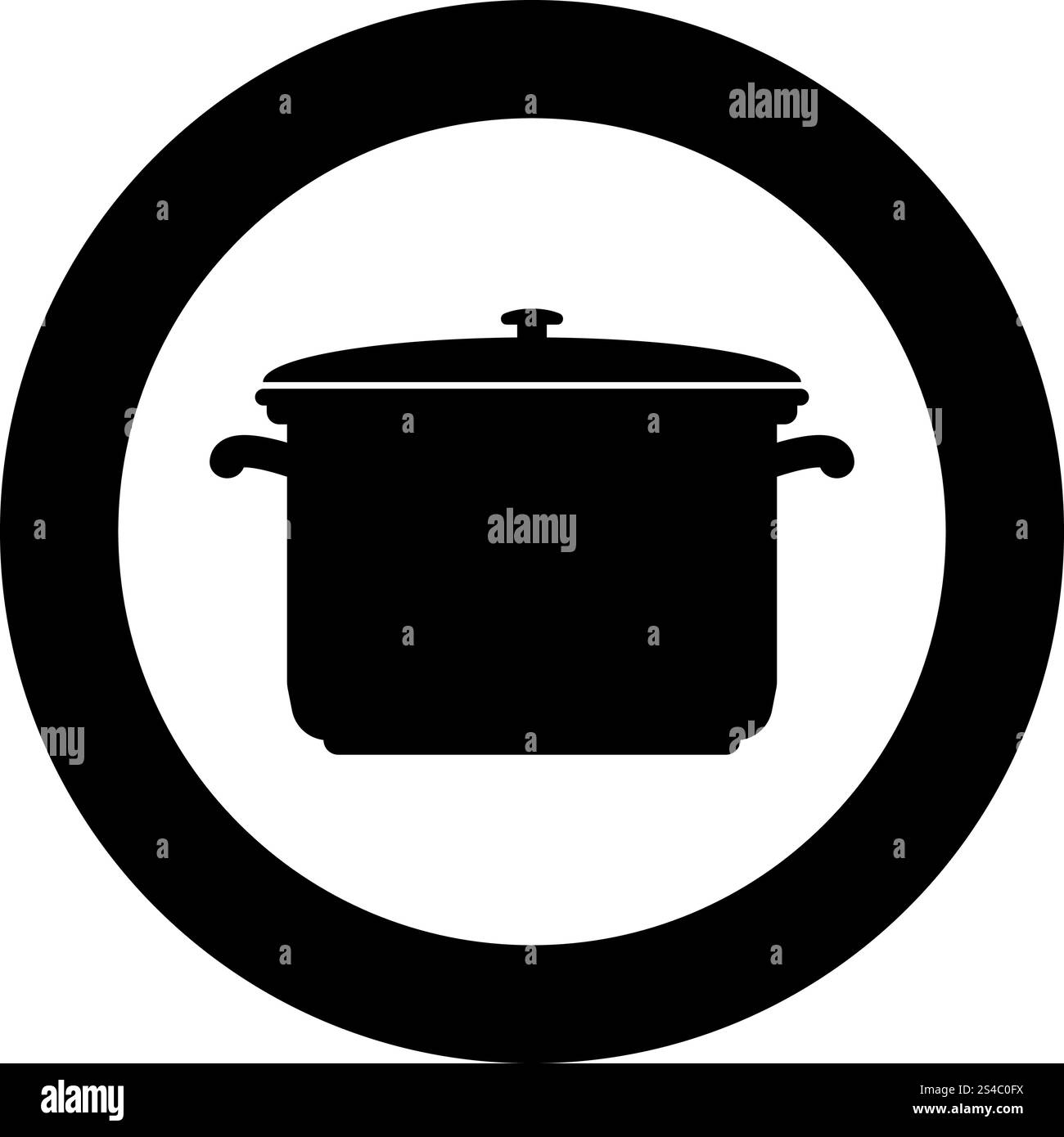 Saucepan black icon in circle vector illustration isolated flat style ...