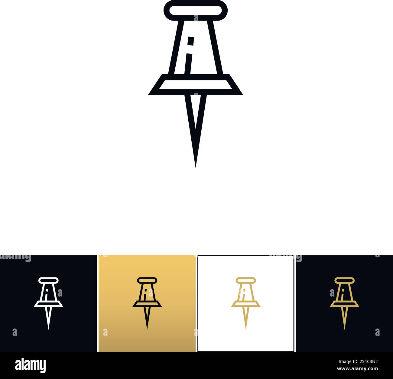 Push pin vector icon. Push pin vector icon. Push pin program on black, white and gold background Stock Vector