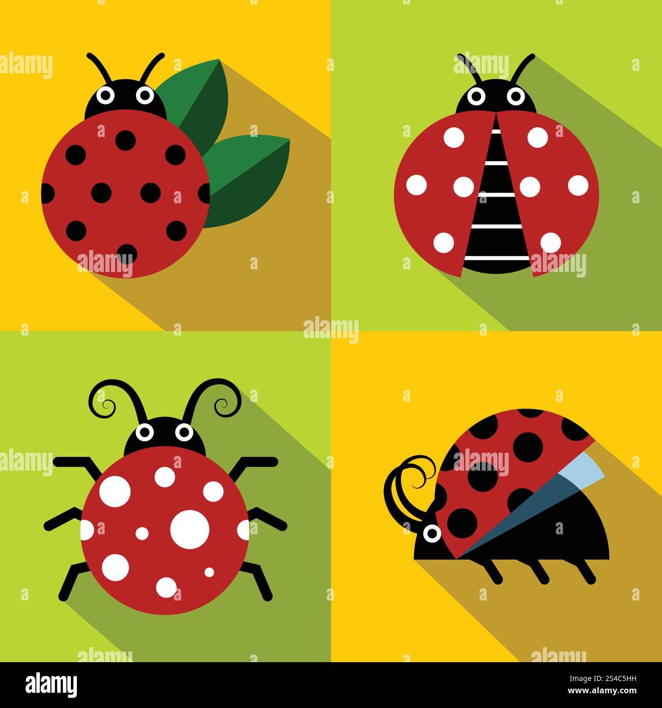 Ladybug icons in flat style on color background. Ladybug icons in flat ...