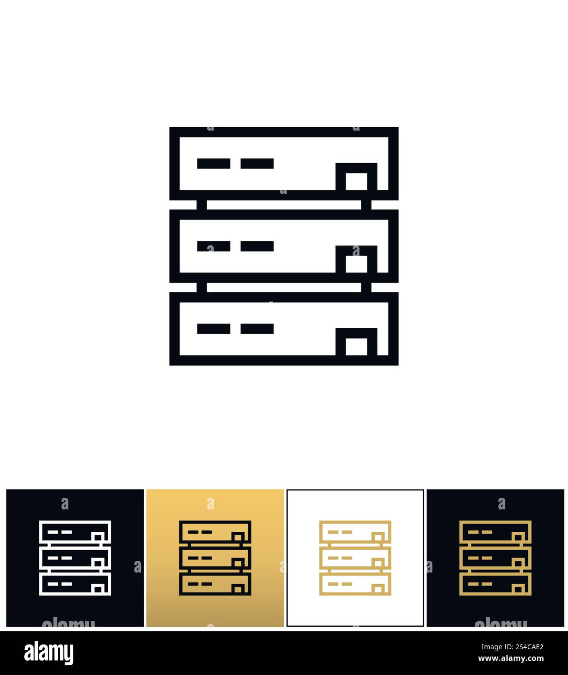 Server or computer data storage vector icon. Server or computer data storage vector icon. Server or computer data storage pictograph on black, white and gold background Stock Vector