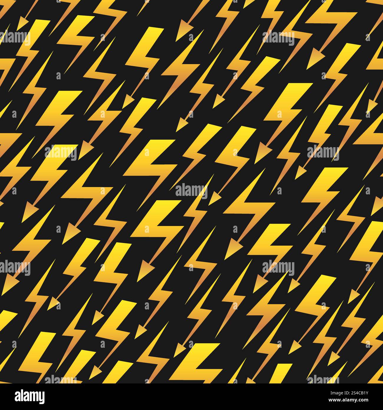 Yellow lightnings black vector seamless pattern. Yellow lightnings on black background. Vector seamless pattern illustration Stock Vector