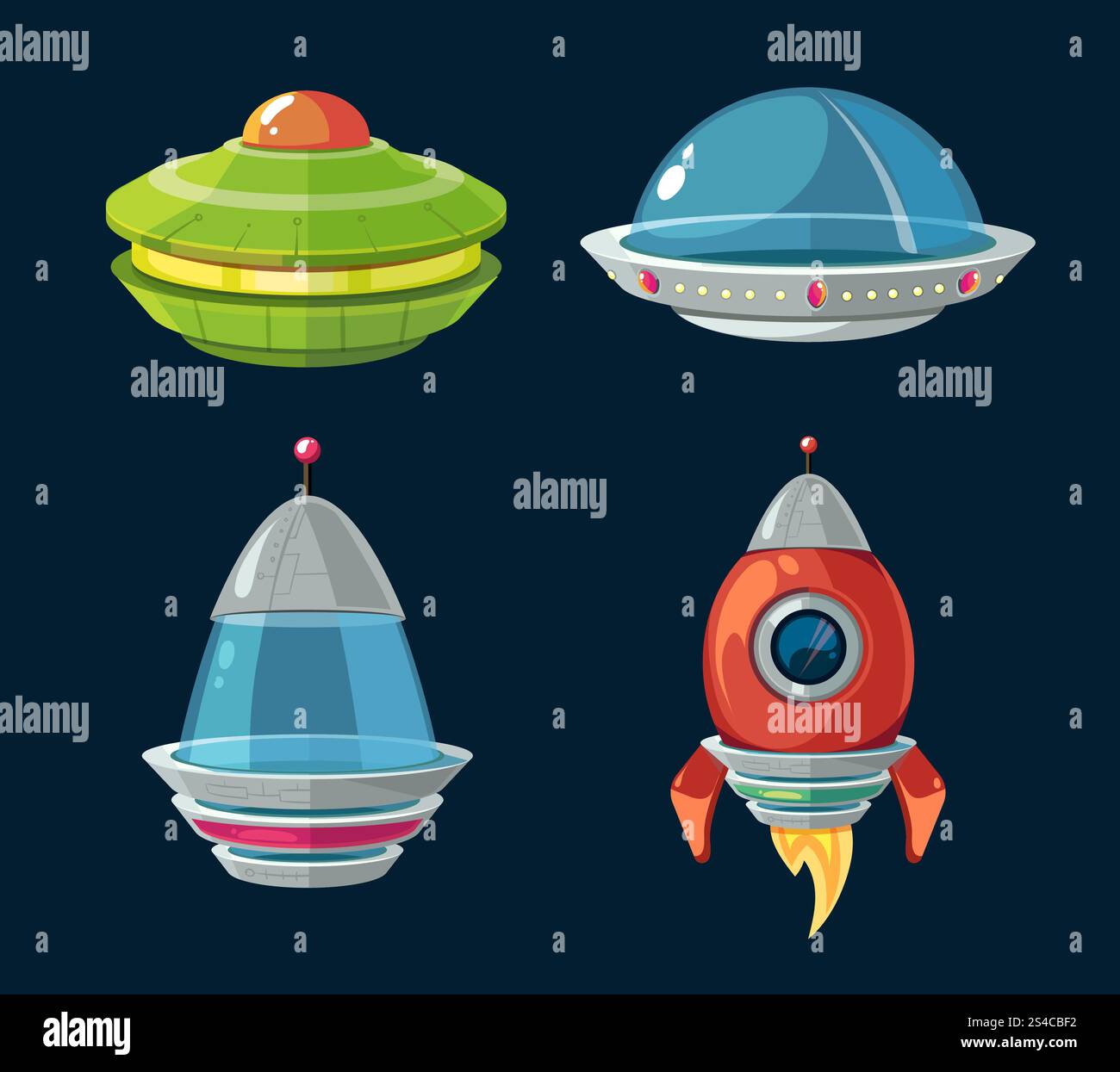 Spaceship and spacecrafts cartoon set for space computer or smartphone ...