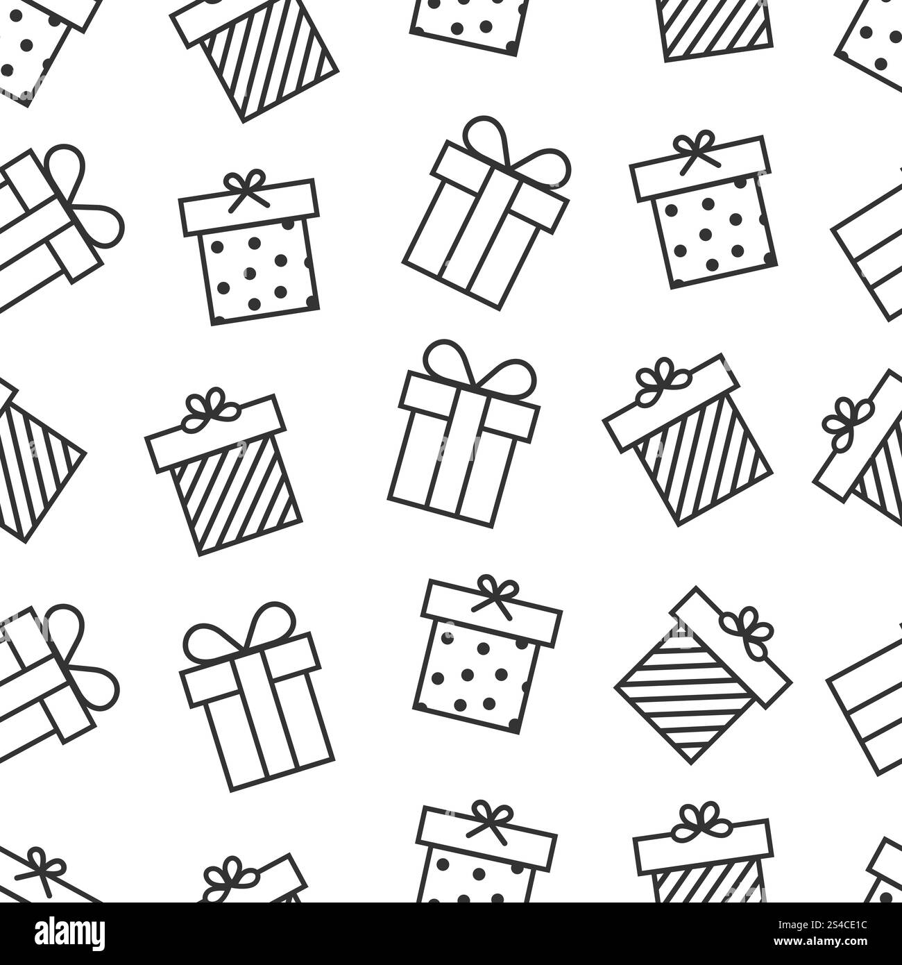 Present seamless pattern with outline gift boxes icons. Present ...