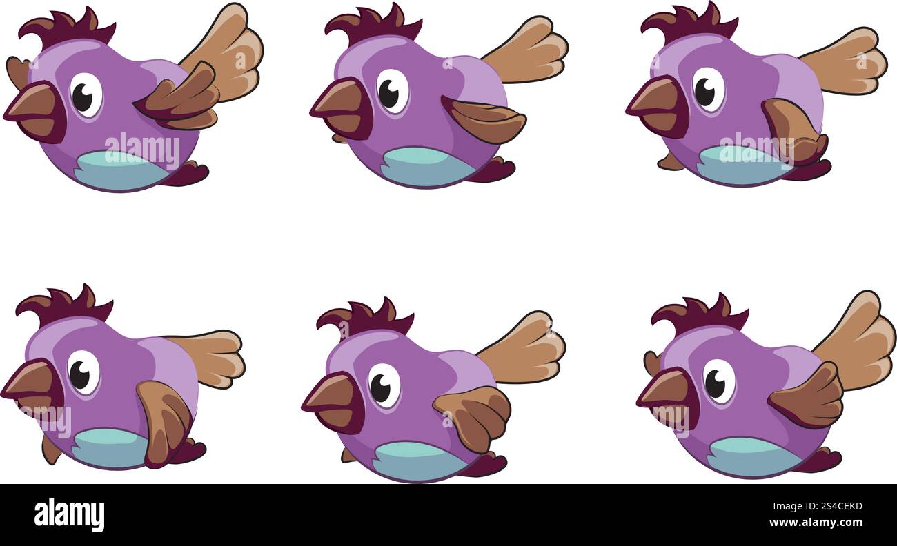 Bird animation vector frames. Bird animation vector frames. Animation bird, animal fly animation, cartoon animation sequence illustration Stock Vector