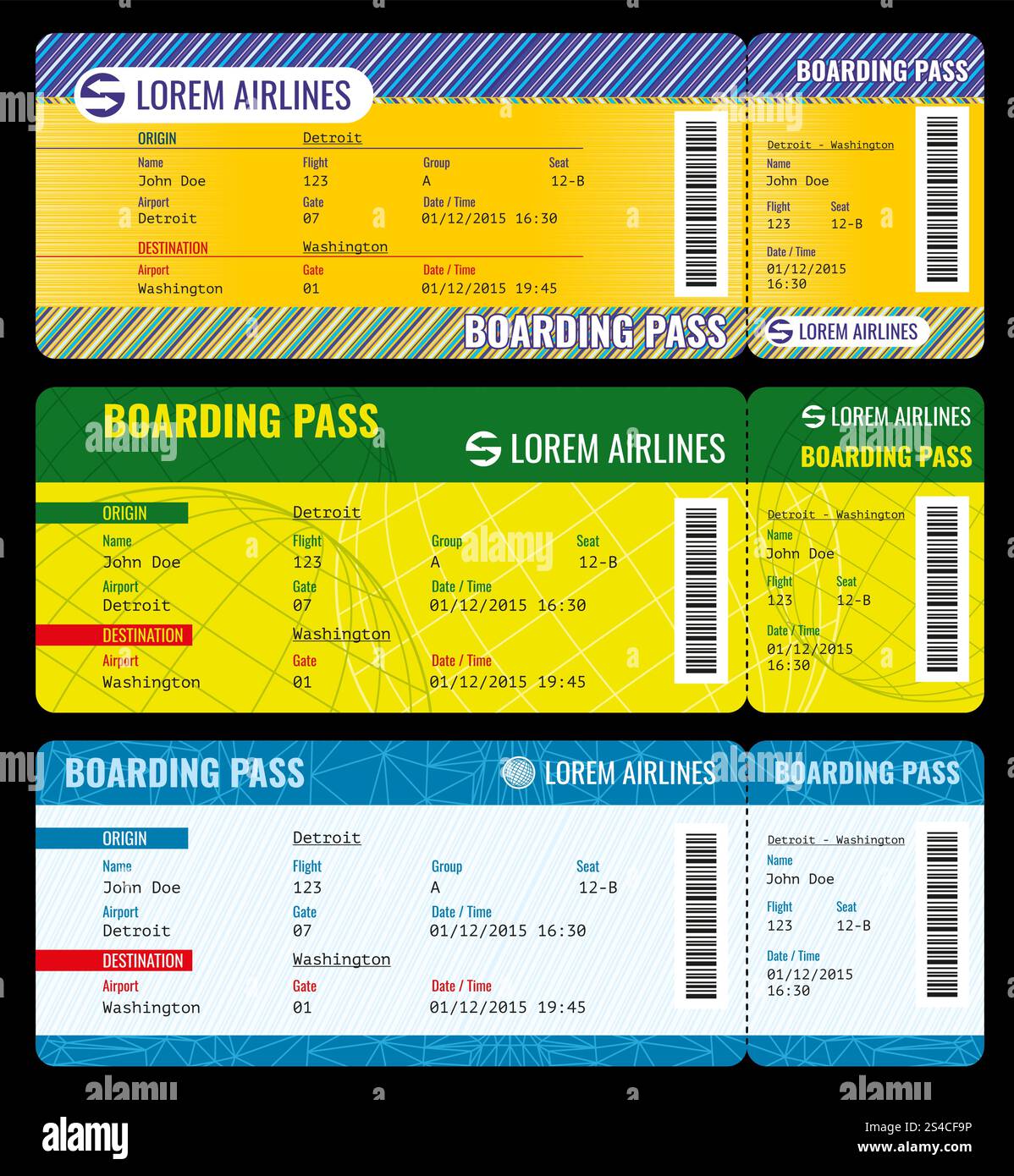 Airline boarding pass modern tickets vector mockup. Airline boarding ...