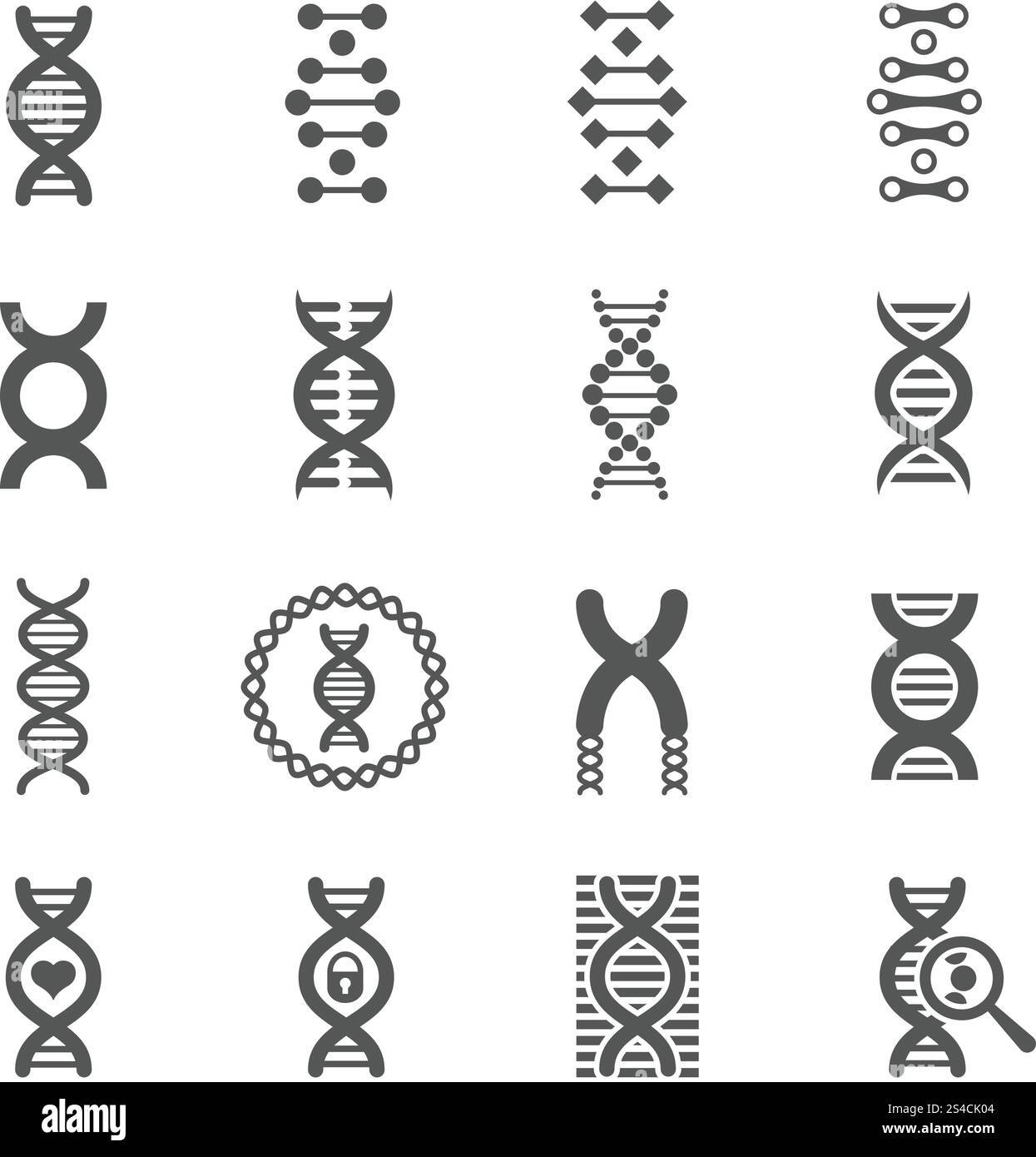 DNA spiral vector black icons set for chemistry or biology concepts ...