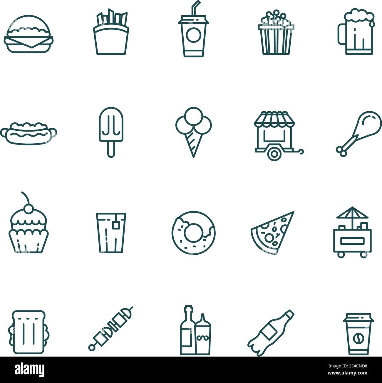 Fast food and snack thin line vector icons set. Fast food and snack ...