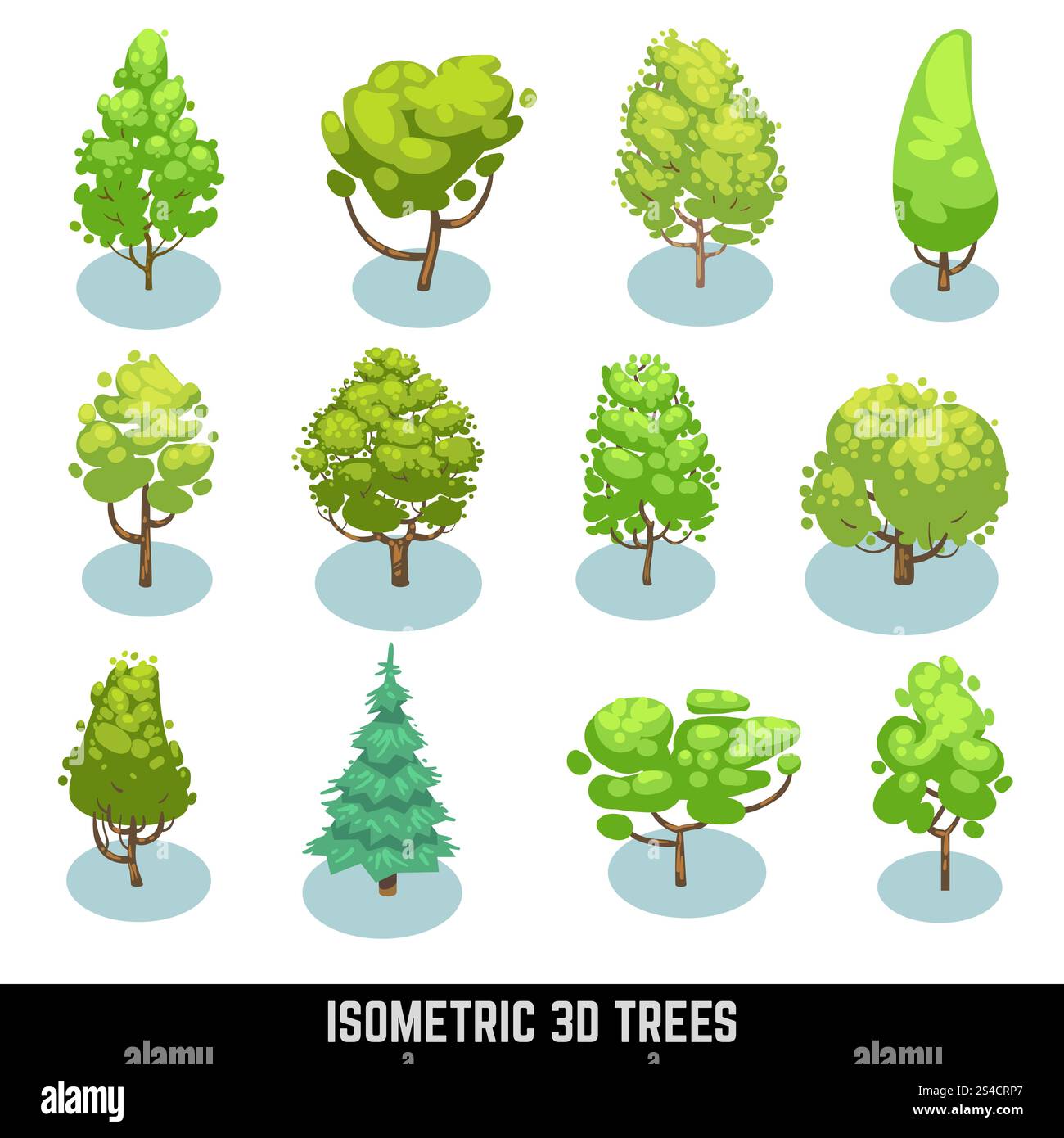 Isometric 3D trees, landscape elements. Vector set. Isometric 3D trees ...