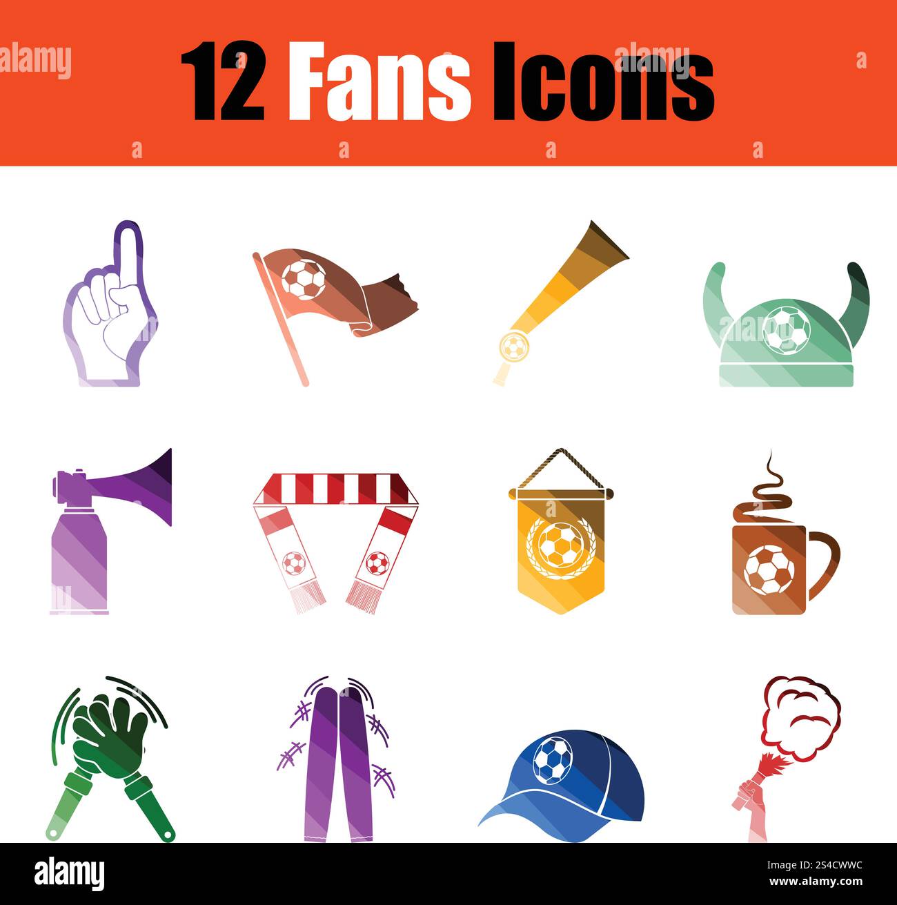 Set of soccer fans icons. Gradient color design. Vector illustration ...