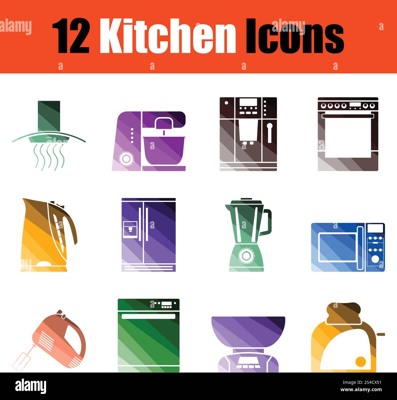 Set of kitchen icons. Gradient color design. Vector illustration Stock ...