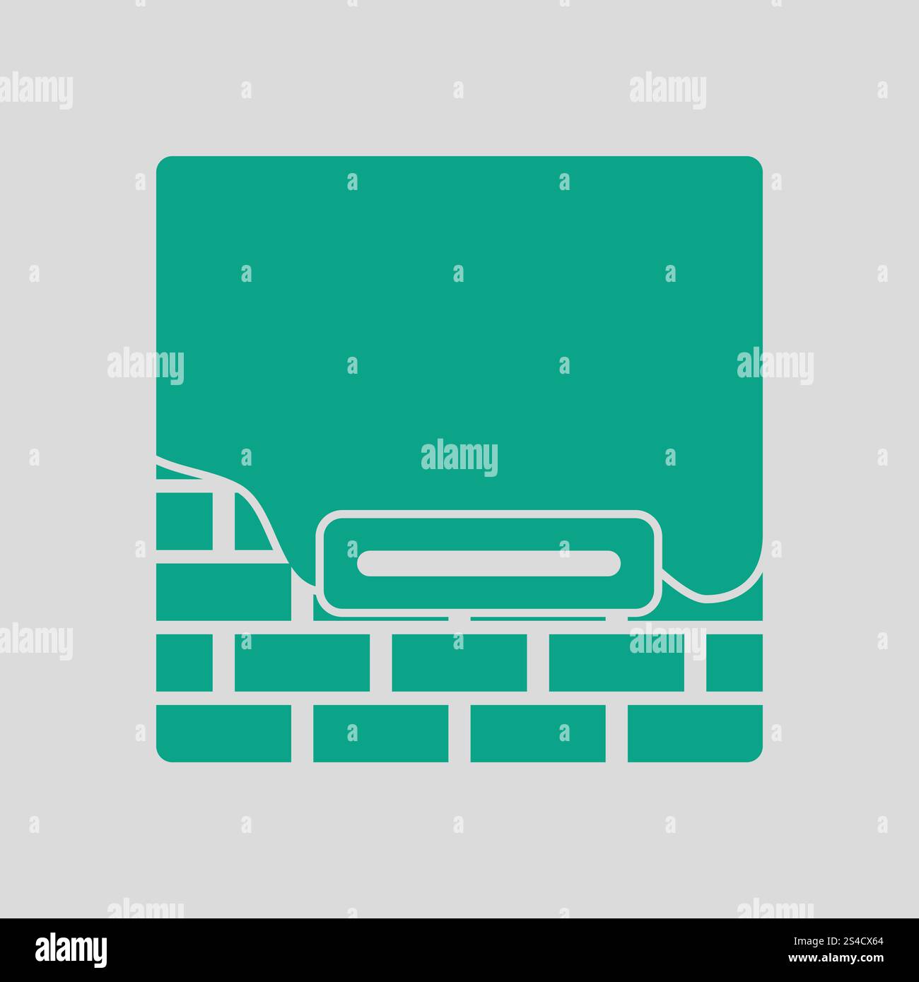Icon of plastered brick wall . Gray background with green. Vector illustration. Stock Vector