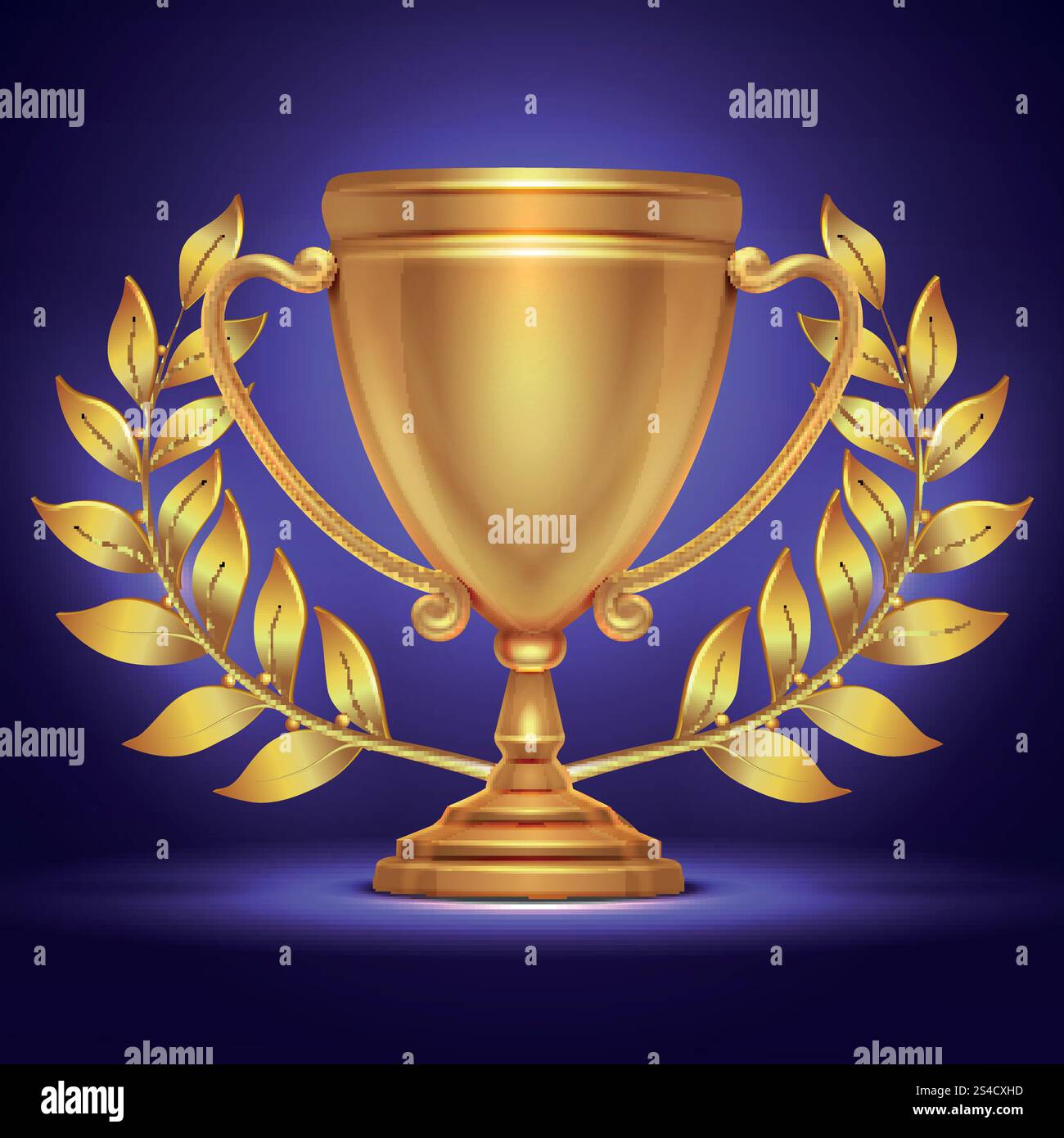 Olympic gold trophy cup award for sport winner with laurel wreath ...