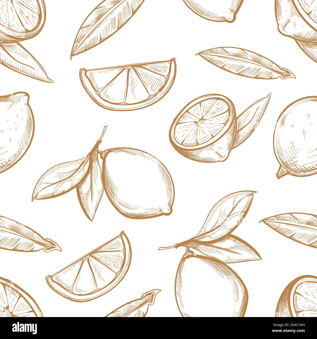 Vector seamless pattern with hand drawn lemons branch, lemon blossom ...