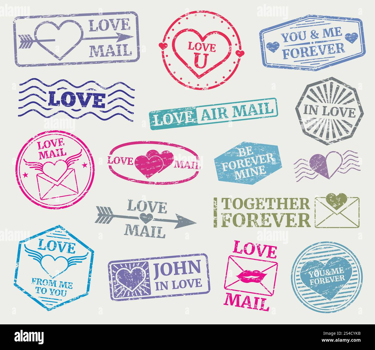 Romantic postage stamp vector set for valentines day card hi-res stock ...
