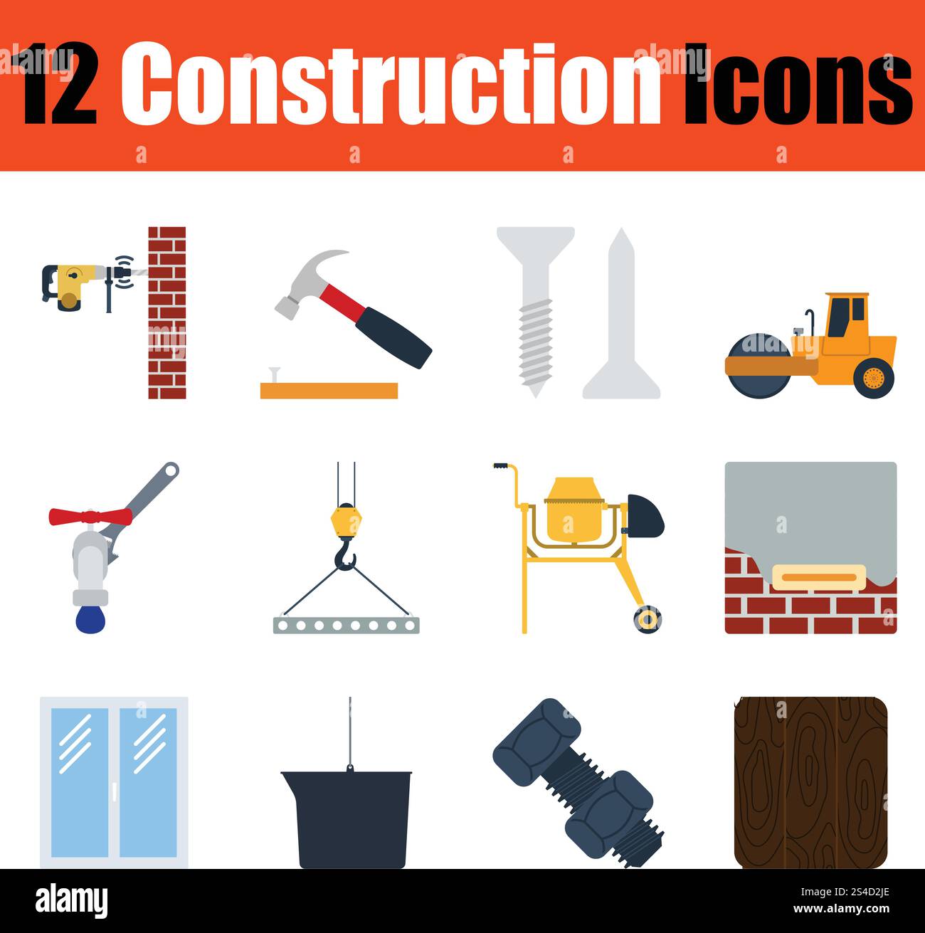 Construction icon set. Color  design. Vector illustration. Stock Vector