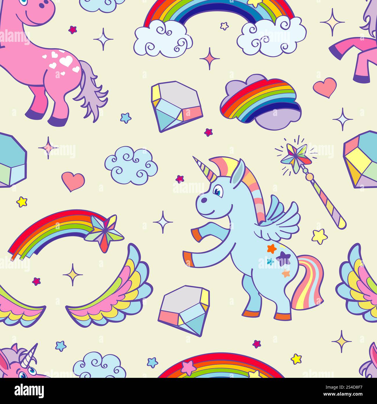 Vector hand drawn unicorns seamless pattern. Fairy animal background ...