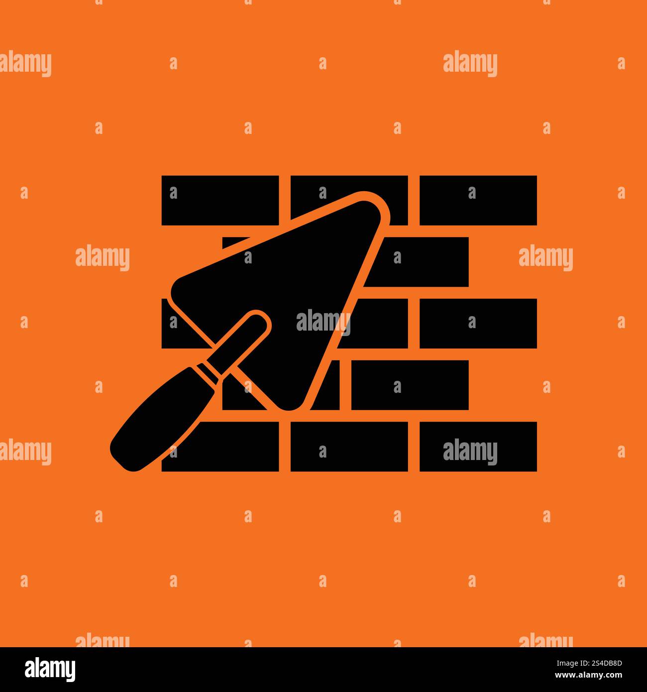 Icon of brick wall with trowel. Orange background with black. Vector ...