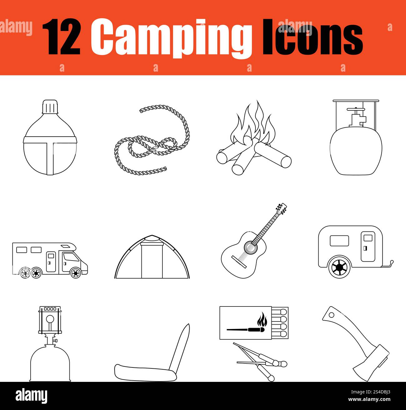 Camping icon set. Thin Line design. Vector illustration Stock Vector ...