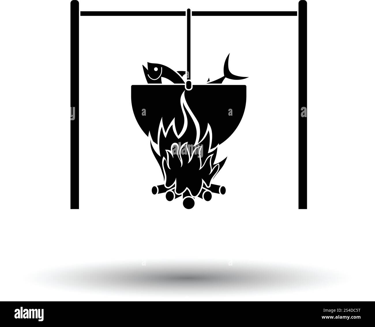 Icon of fire and fishing pot. White background with shadow design ...