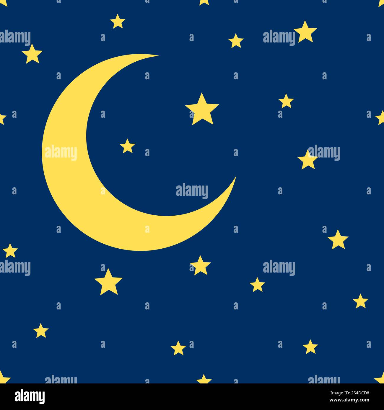 Vector crescent moon and stars seamless pattern. Illustration of night ...