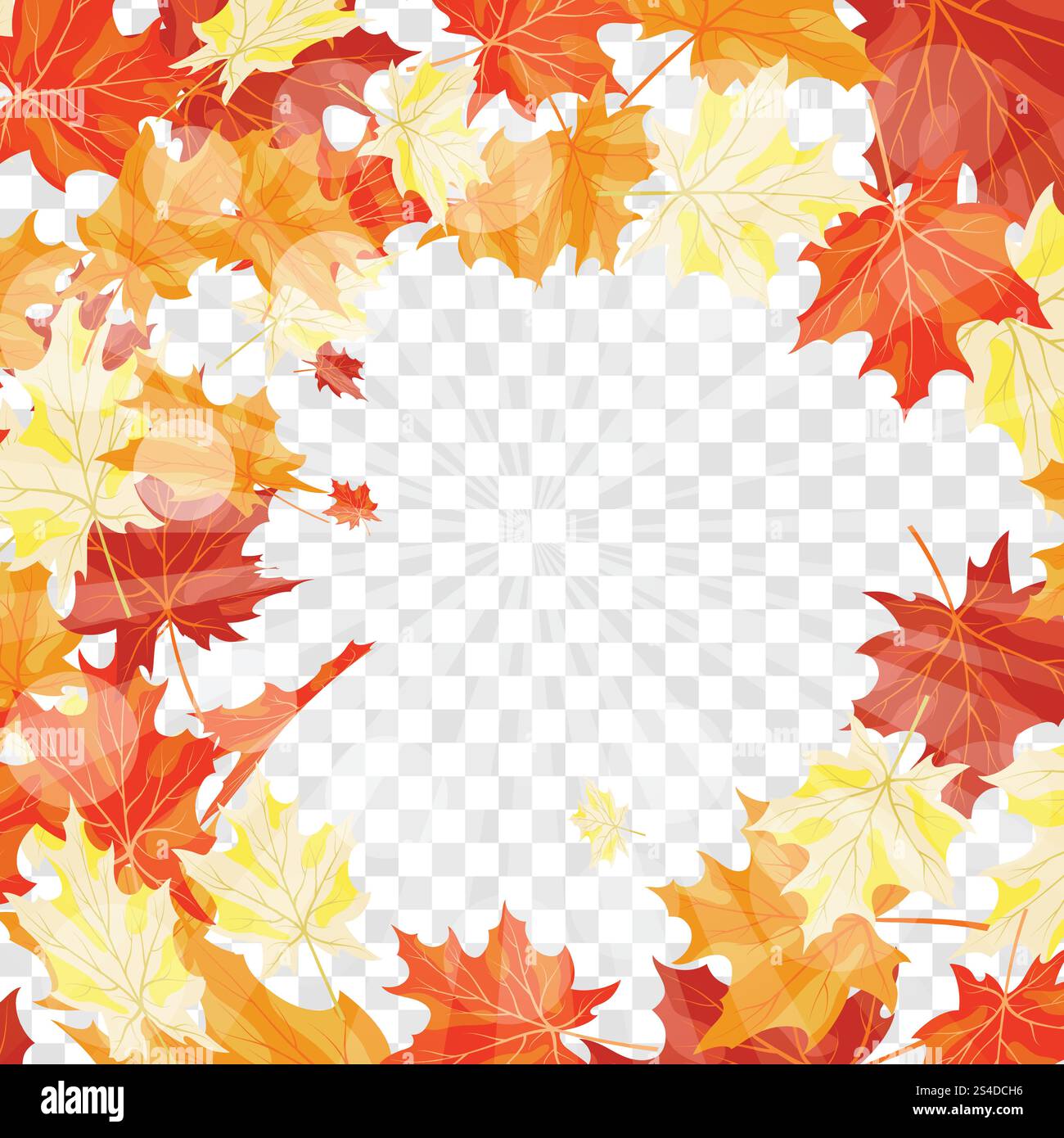 Autumn Frame With Falling Maple Leaves on transparency (alpha) grid background. Vector illustration. Stock Vector