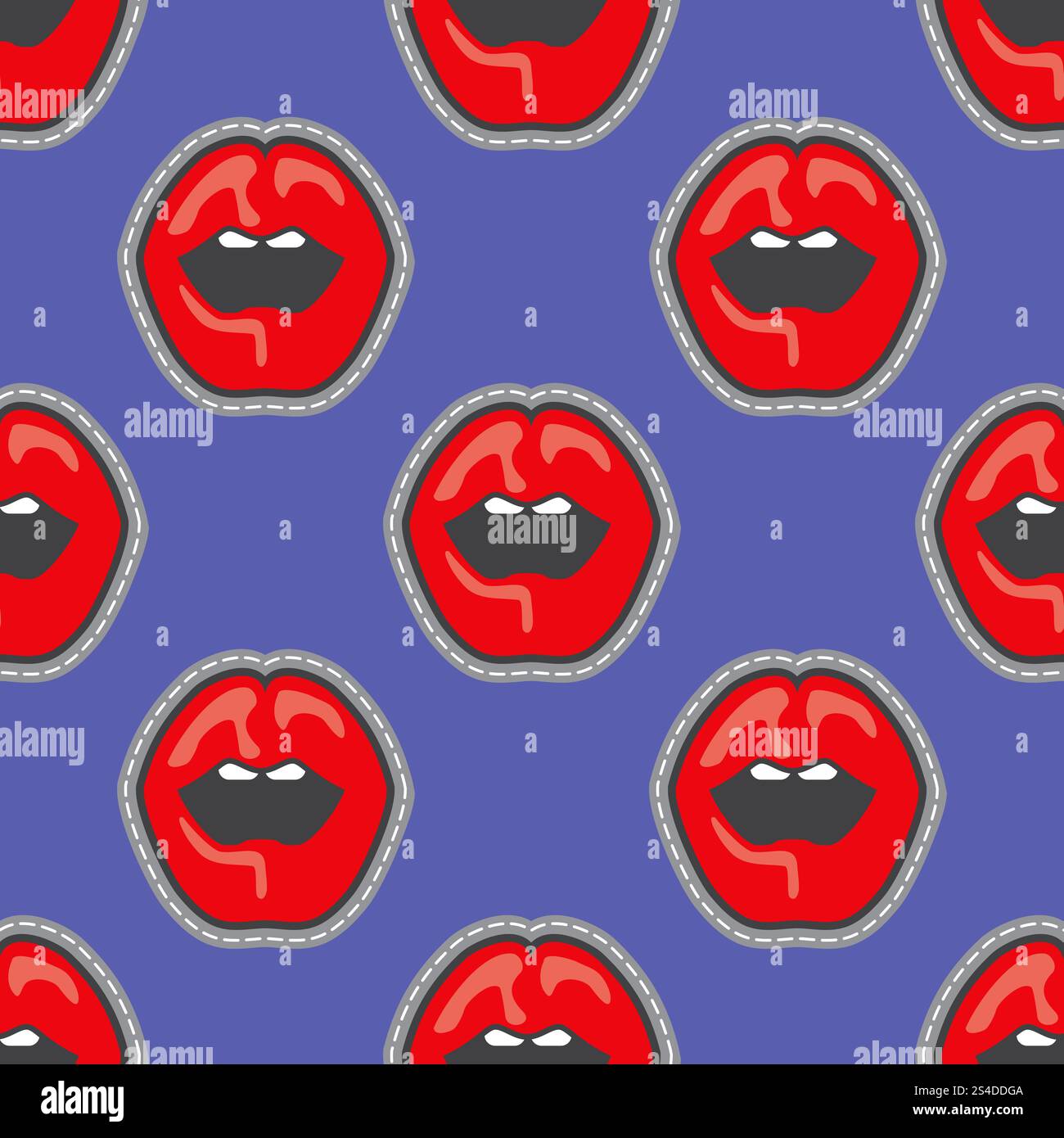 Bright lips patch vector seamless pattern. Vintage retro trendy background illustration. Bright lips patch vector seamless pattern Stock Vector