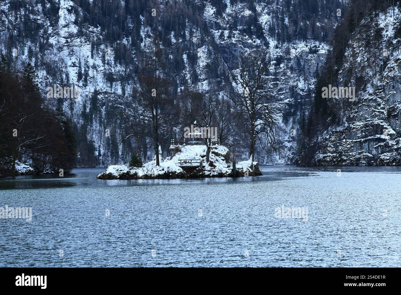 The image shows a winter landscape with a small island Stock Photo - Alamy