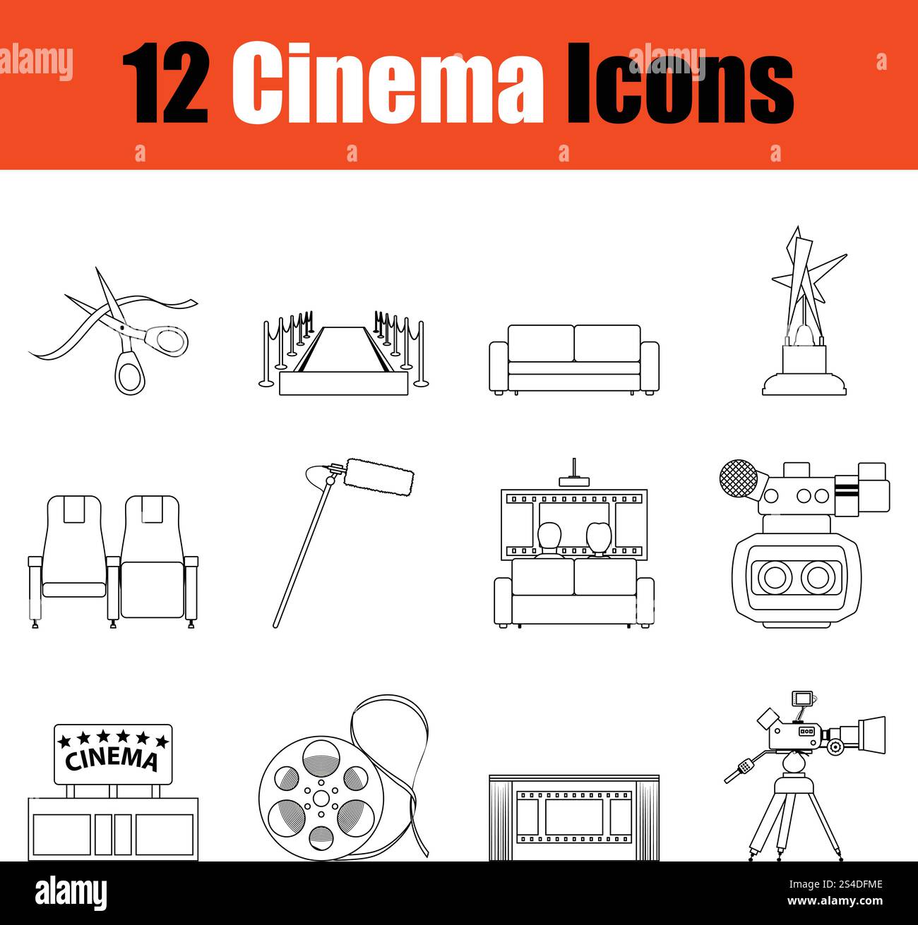 Set of cinema icons. Thin Line design. Vector illustration Stock Vector ...