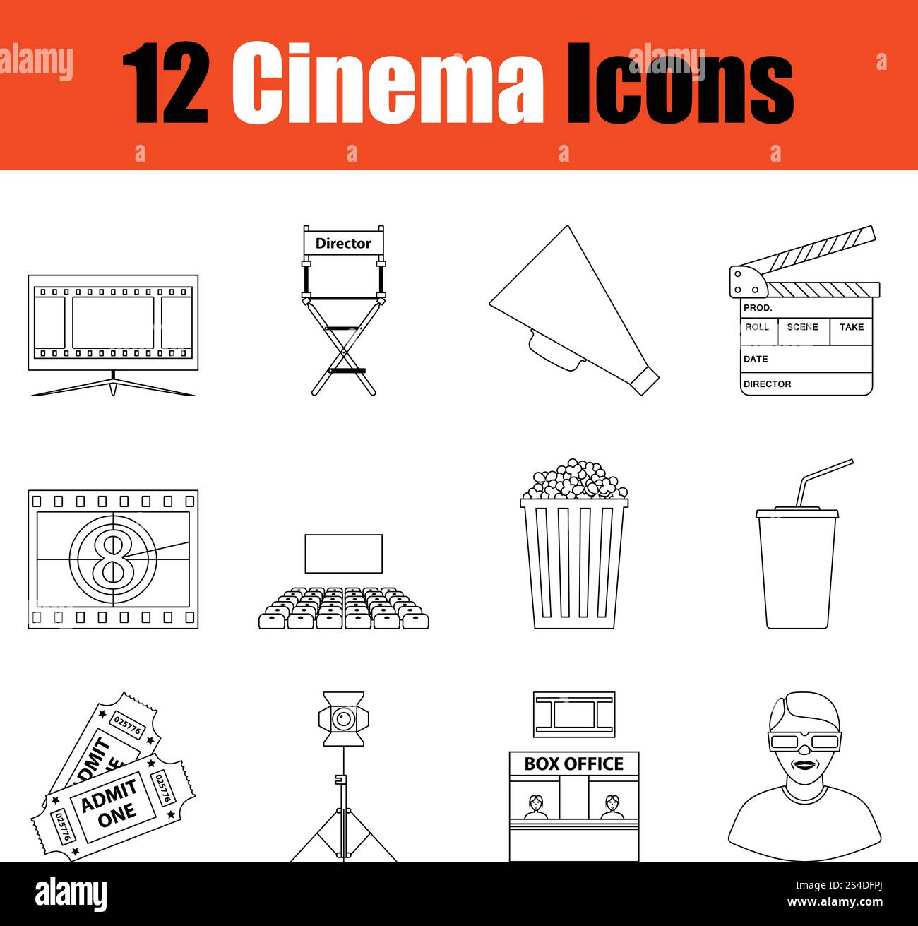 Set of cinema icons. Thin Line design. Vector illustration Stock Vector ...