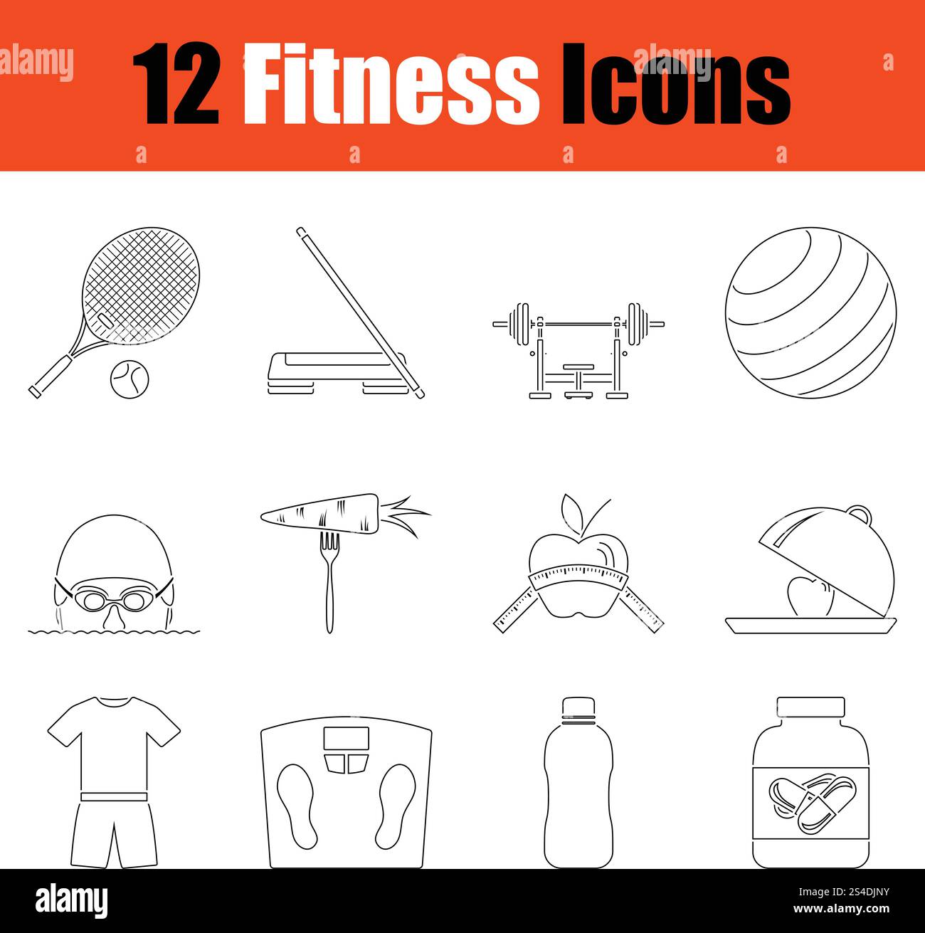 Fitness icon set. Thin Line design. Vector illustration. Stock Vector