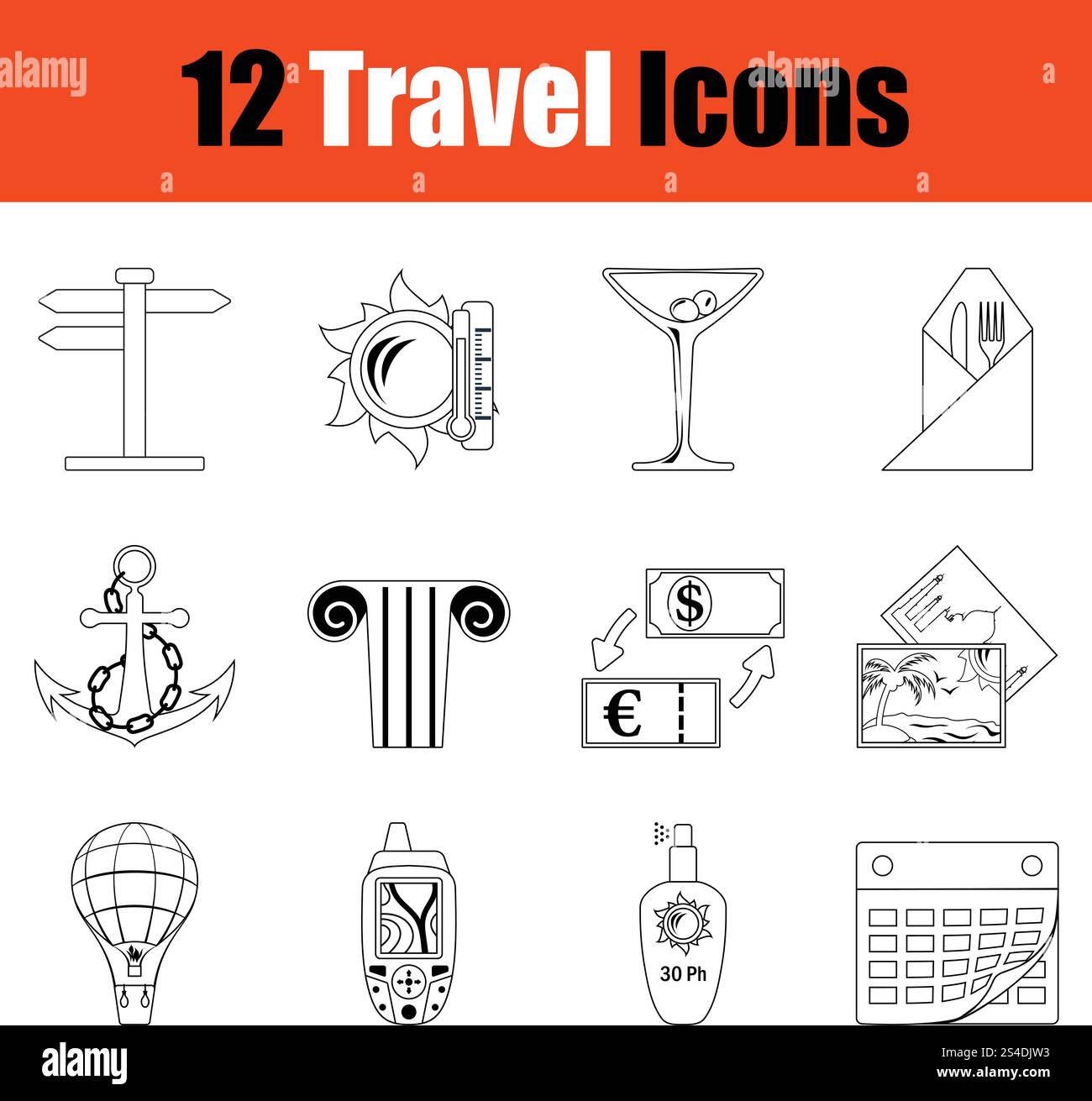 Travel icon set. Thin Line design. Vector illustration Stock Vector ...