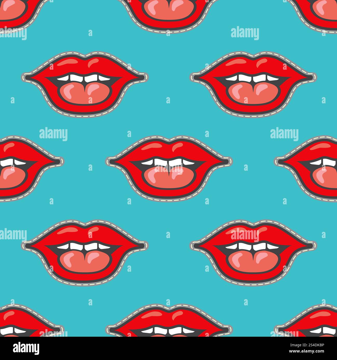 Bright lips patch vector seamless pattern. Background with red lips illustration. Bright lips patch vector seamless pattern Stock Vector