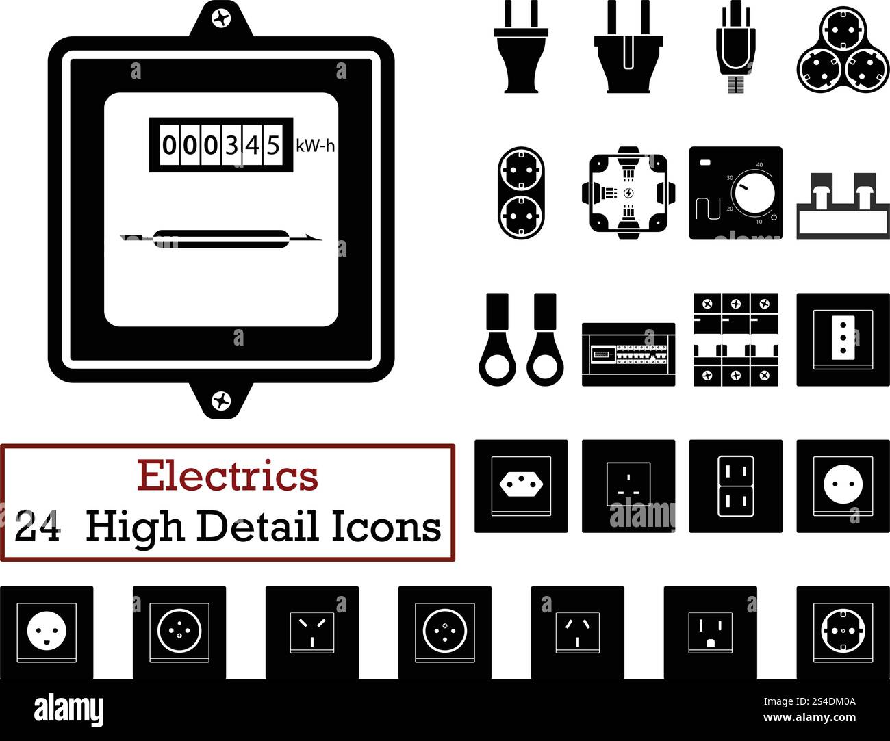 Set of 24 Electrics Icons. Monochrome color design. Vector illustration ...
