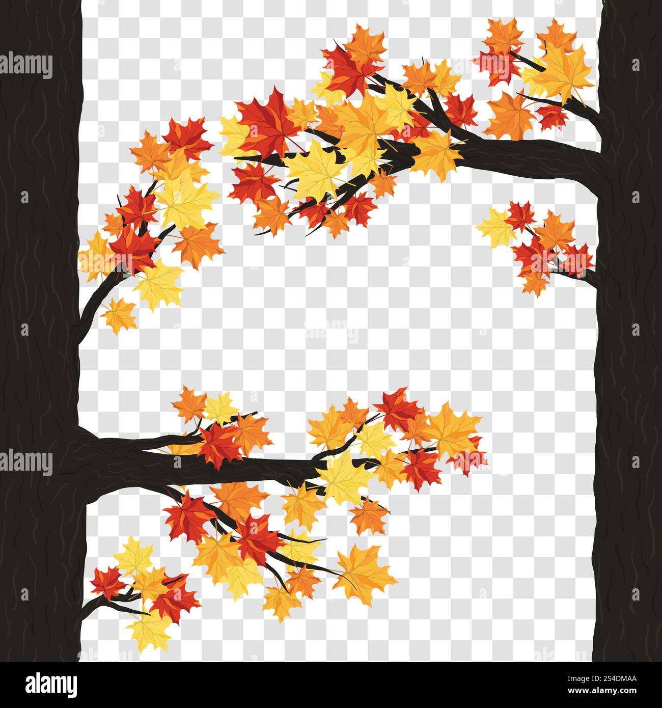 Autumn  Frame With Falling  Maple Leaves on transparency (alpha) grid background. Vector illustration. Stock Vector