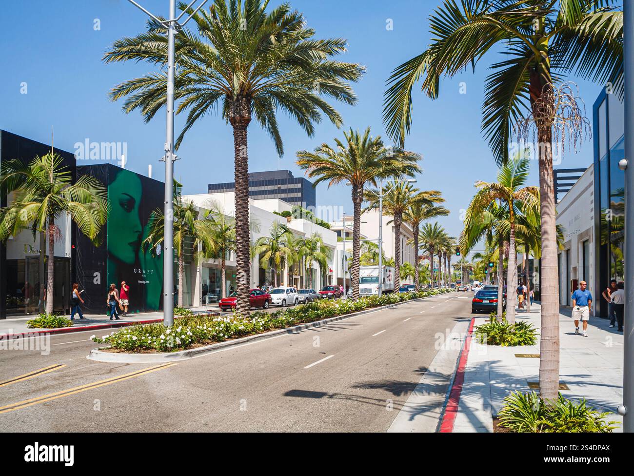 The iconic , exclusive, expensive Rodeo Drive lined with palm trees in ...